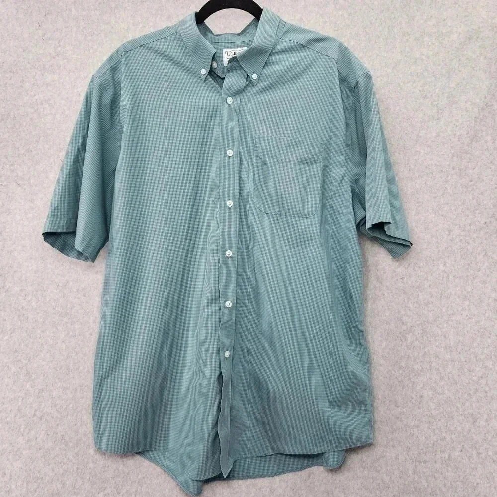 L.L. Bean Traditional Fit Short Sleeve Button‎ Up Blue Green Check Men's L